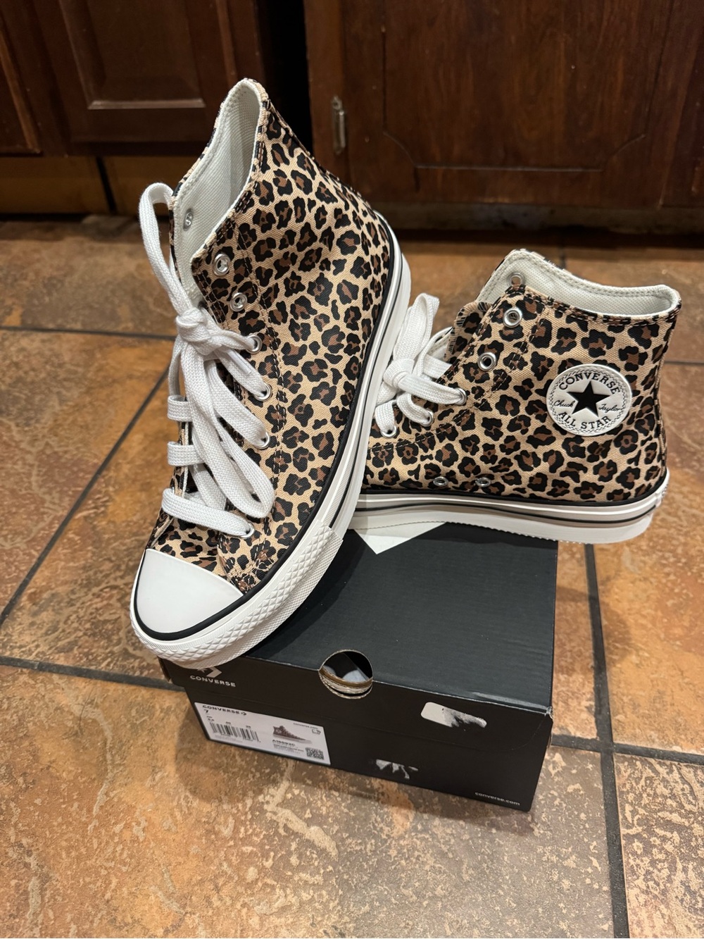 Converse Kid Chuck Taylor All Star Leopard High-Top Sneakers - Tan/Black